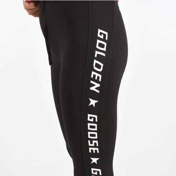 NWT Womens Golden Goose (Item- 8) Black White Logo Drawstring Leggings M - Picture 3 of 10
